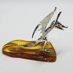 Mythical Dragon - Solid Sterling Silver Natural Baltic Amber Animal Figurine / Statue / Sculpture