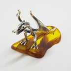 Mythical Dragon - Solid Sterling Silver Natural Baltic Amber Animal Figurine / Statue / Sculpture