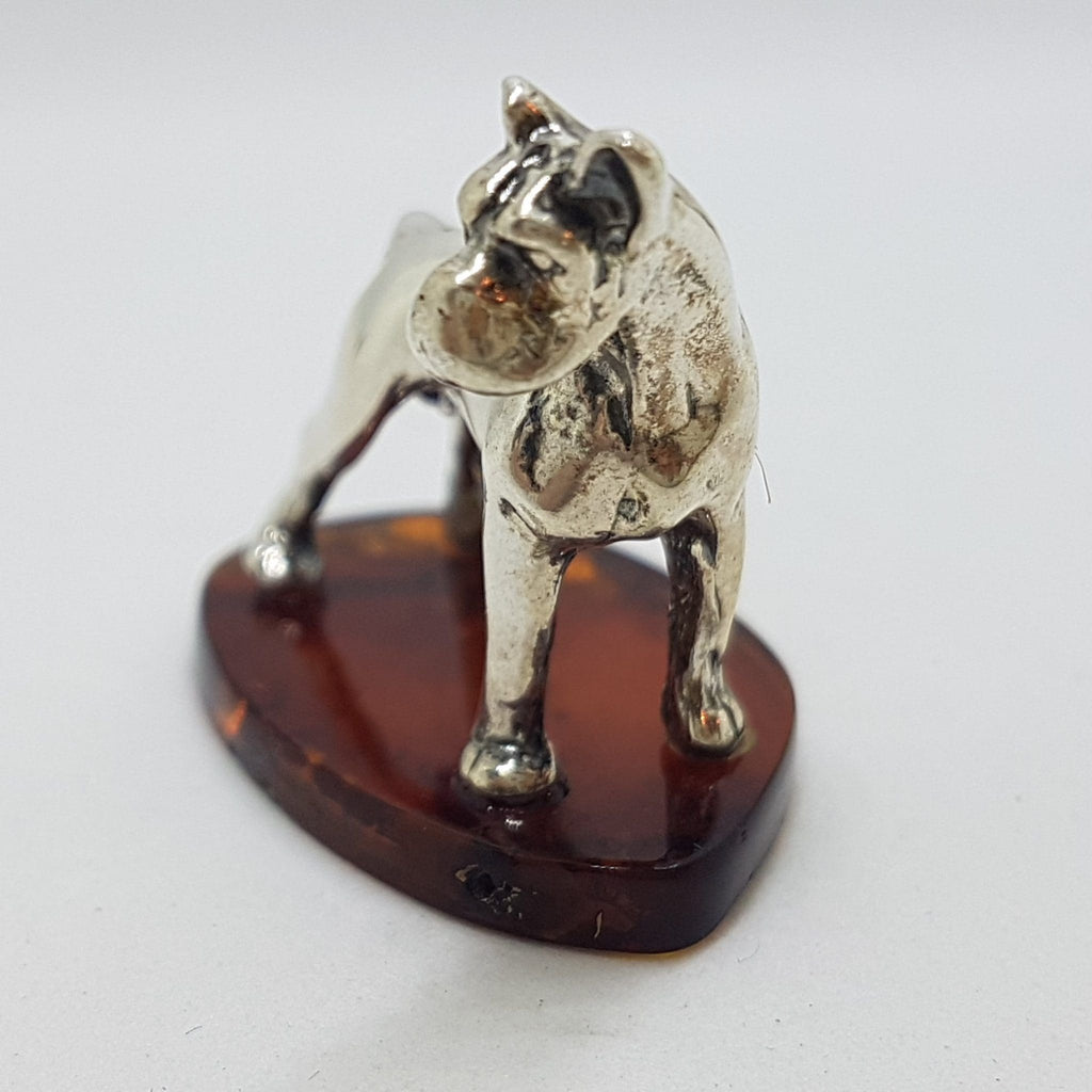 Great Dane / Boxer / Mastiff Dog - Solid Sterling Silver Natural Baltic Amber Small Animal Figurine / Statue / Sculpture