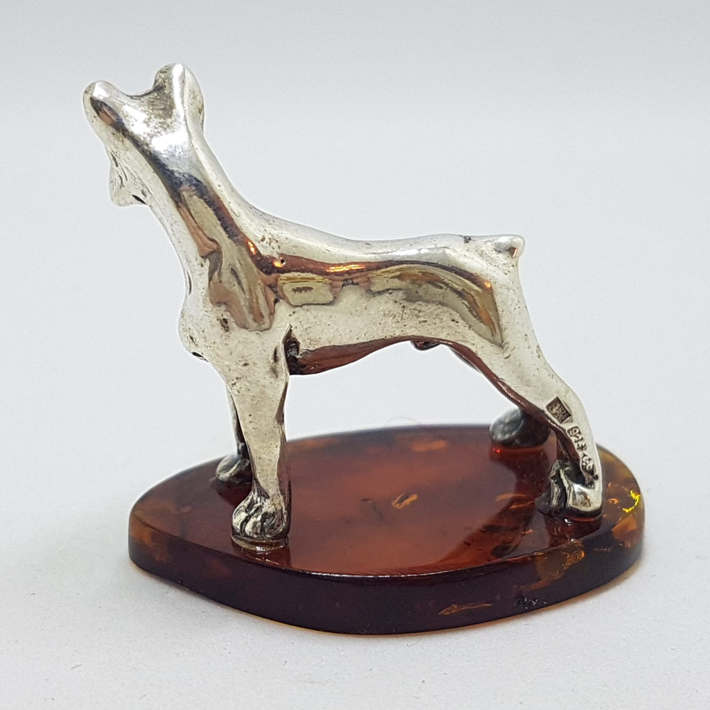 Great Dane / Boxer / Mastiff Dog - Solid Sterling Silver Natural Baltic Amber Small Animal Figurine / Statue / Sculpture