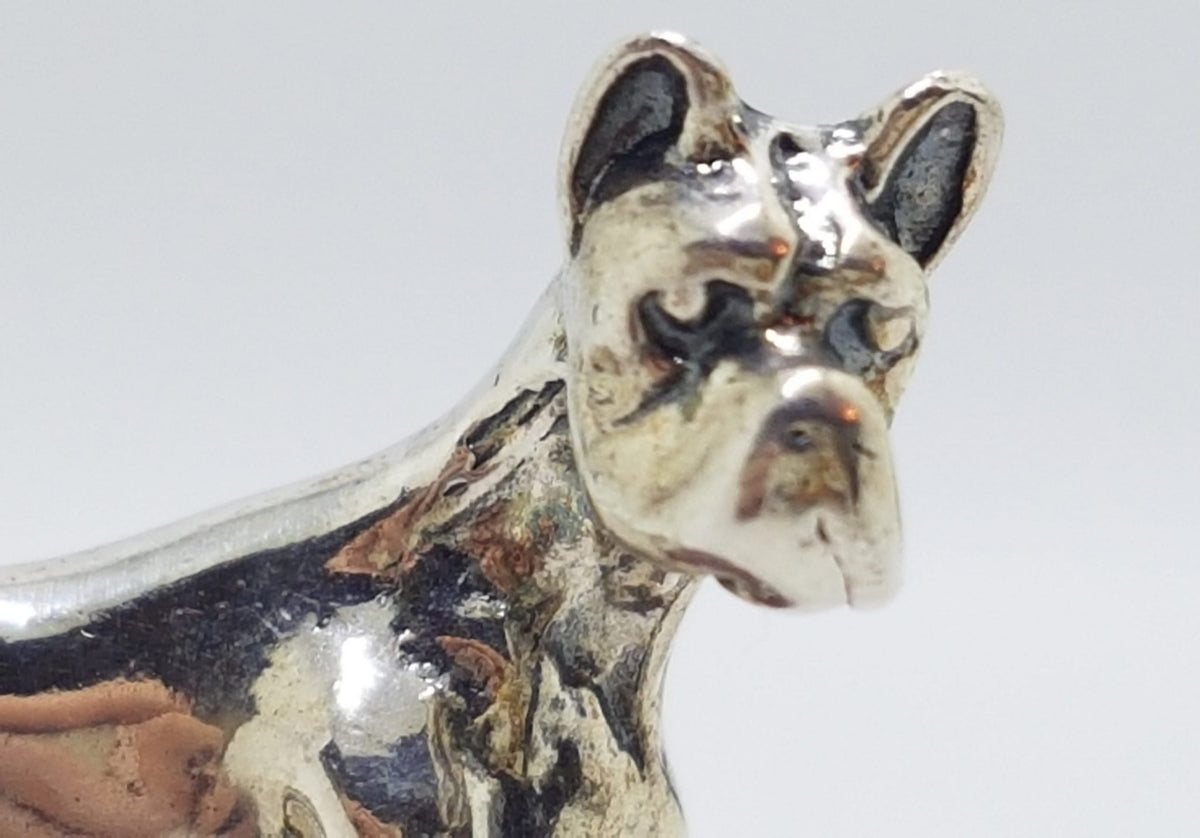 Great Dane / Boxer / Mastiff Dog - Solid Sterling Silver Natural Baltic Amber Small Animal Figurine / Statue / Sculpture