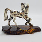 Horse / Equestrian  - Solid Sterling Silver Natural Baltic Amber Small Animal Figurine / Statue / Sculpture