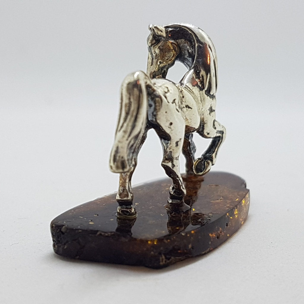 Horse / Equestrian  - Solid Sterling Silver Natural Baltic Amber Small Animal Figurine / Statue / Sculpture