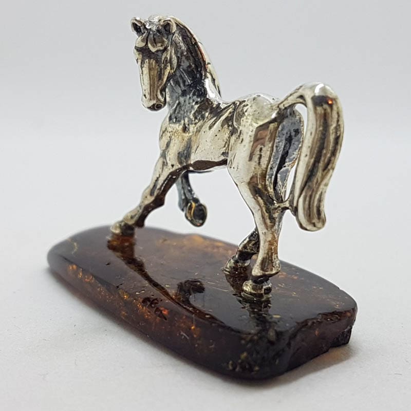 Horse / Equestrian  - Solid Sterling Silver Natural Baltic Amber Small Animal Figurine / Statue / Sculpture
