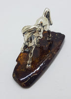 Horse / Equestrian  - Solid Sterling Silver Natural Baltic Amber Small Animal Figurine / Statue / Sculpture
