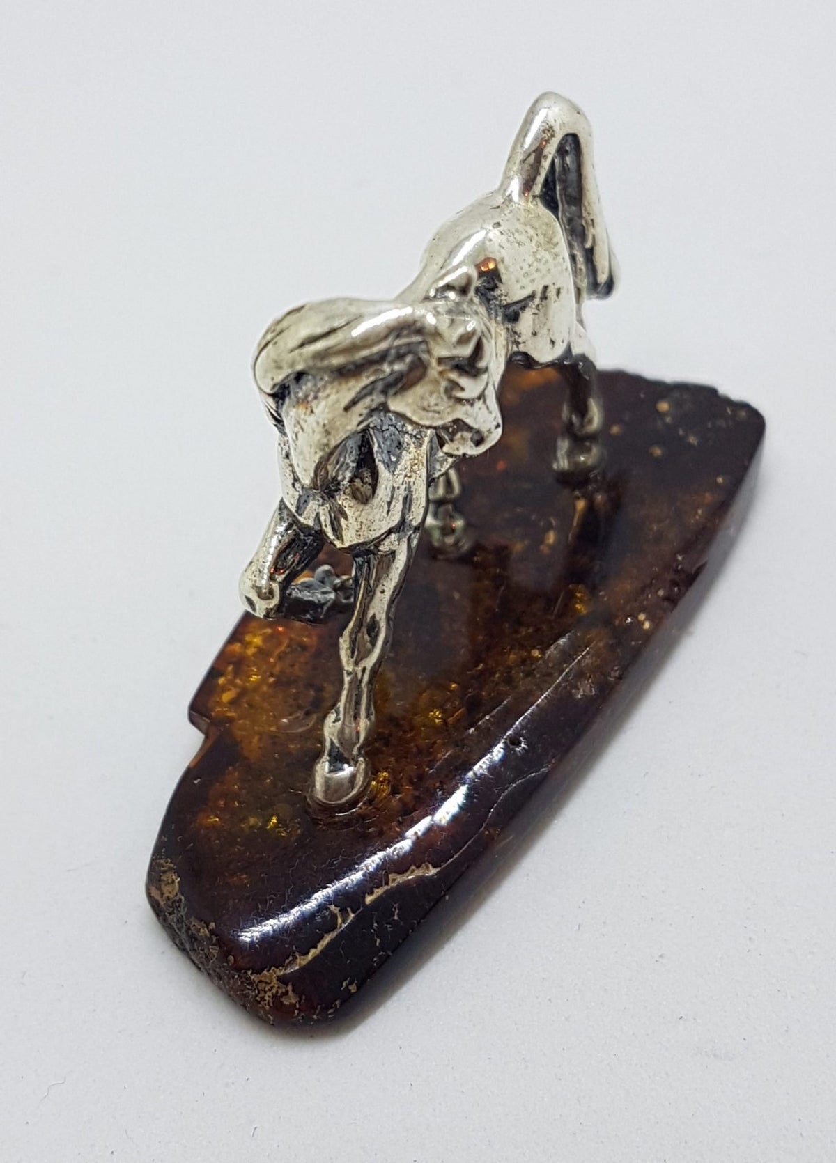 Horse / Equestrian  - Solid Sterling Silver Natural Baltic Amber Small Animal Figurine / Statue / Sculpture