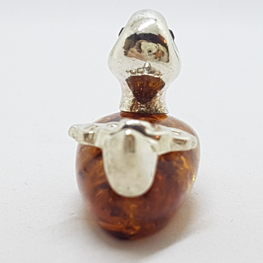 Duck - Solid Sterling Silver Natural Baltic Amber Small Animal Figurine / Statue / Sculpture