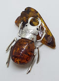 Large Beetle / Stag Beetle - Solid Sterling Silver Natural Baltic Amber Animal Figurine / Statue / Sculpture