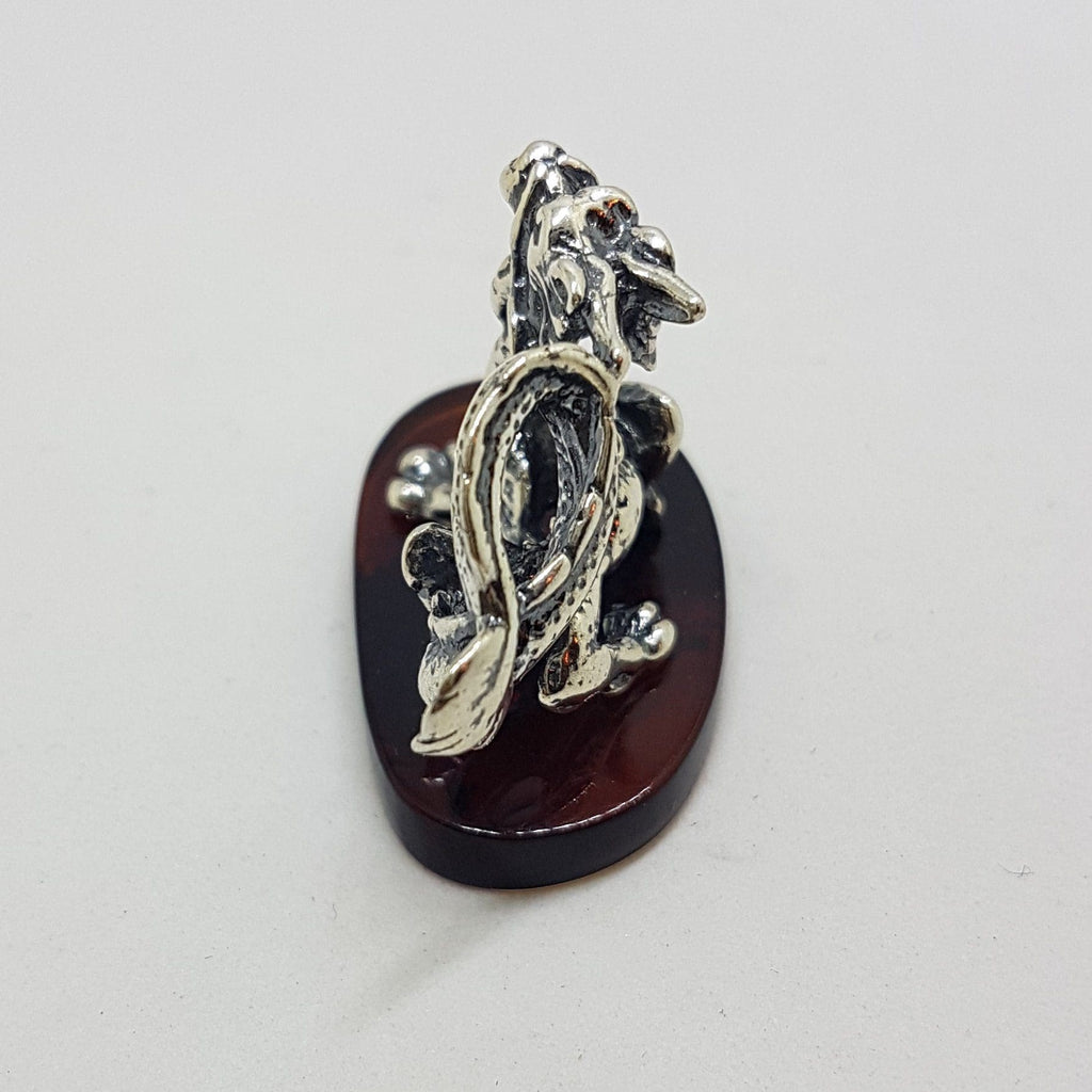 Dragon - Sterling Silver Natural Baltic Amber Small Animal Figurine / Statue / Sculpture