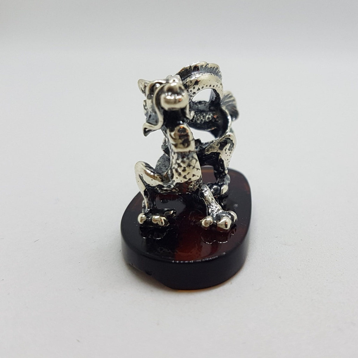 Dragon - Sterling Silver Natural Baltic Amber Small Animal Figurine / Statue / Sculpture