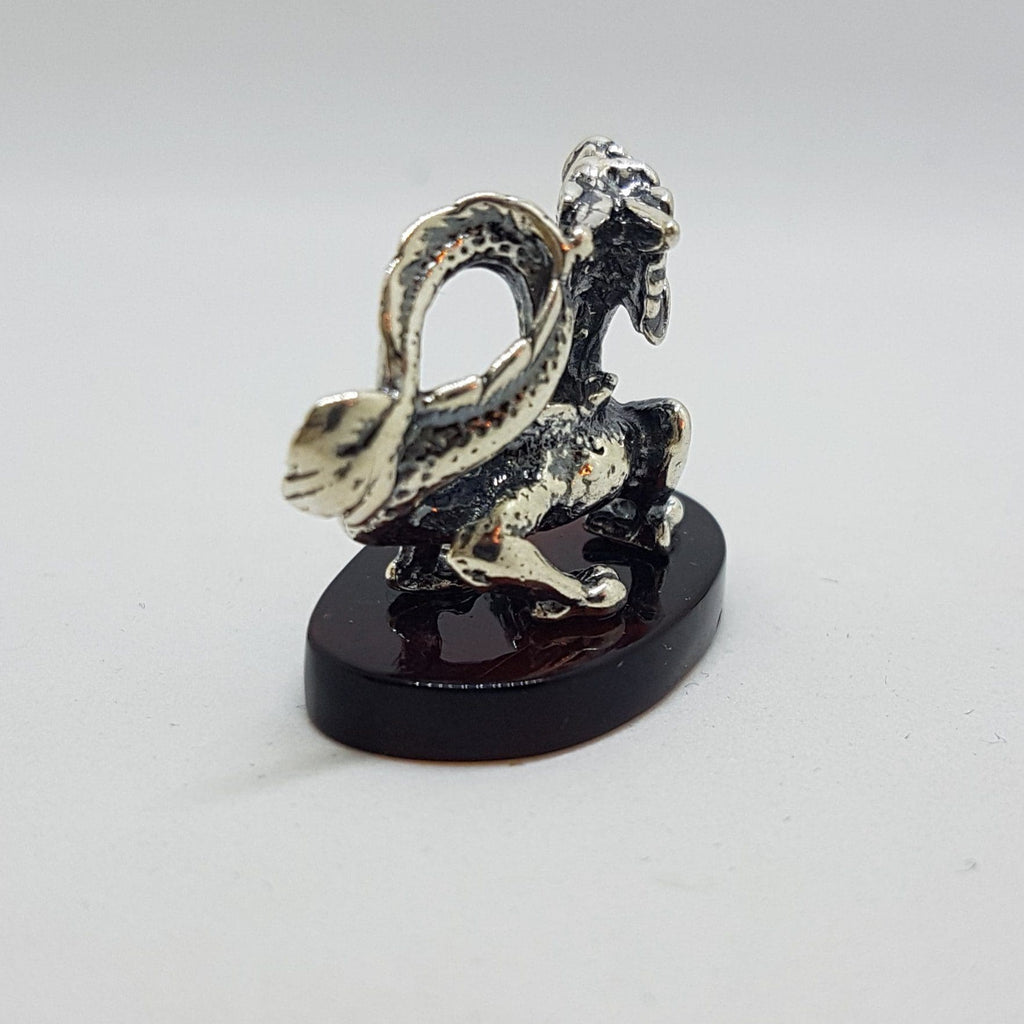Dragon - Sterling Silver Natural Baltic Amber Small Animal Figurine / Statue / Sculpture