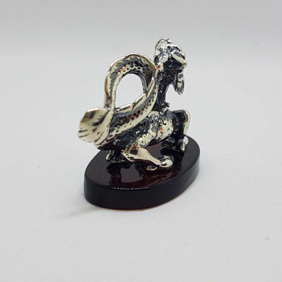 Dragon - Sterling Silver Natural Baltic Amber Small Animal Figurine / Statue / Sculpture