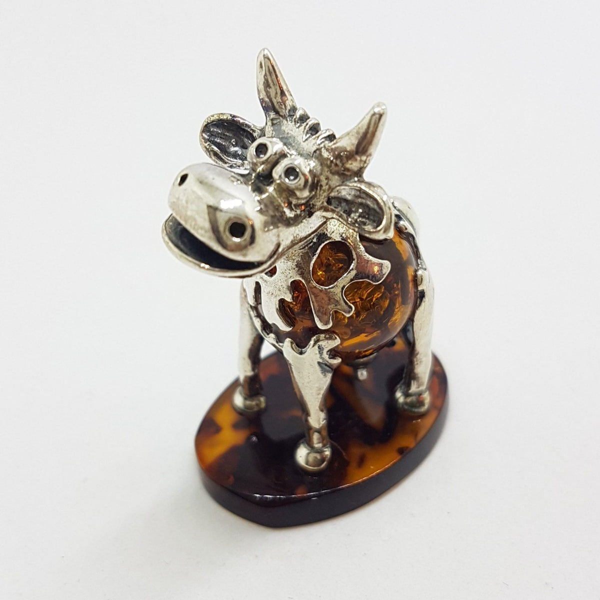 Gorgeous Cow / Bull - Sterling Silver Natural Baltic Amber Animal Figurine / Statue / Sculpture
