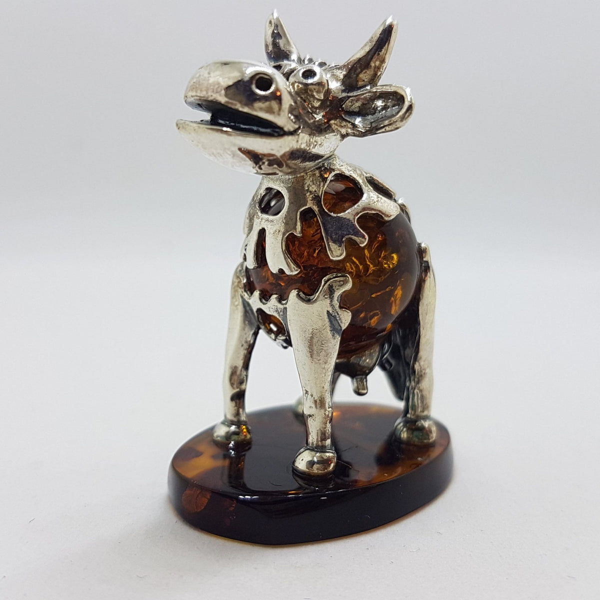 Gorgeous Cow / Bull - Sterling Silver Natural Baltic Amber Animal Figurine / Statue / Sculpture