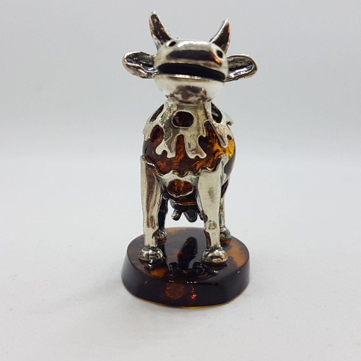 Gorgeous Cow / Bull - Sterling Silver Natural Baltic Amber Animal Figurine / Statue / Sculpture