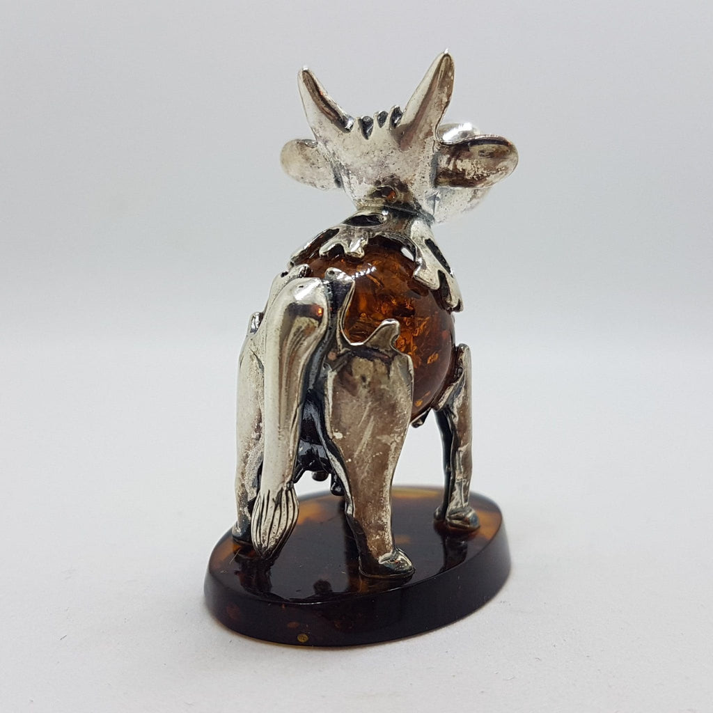 Gorgeous Cow / Bull - Sterling Silver Natural Baltic Amber Animal Figurine / Statue / Sculpture