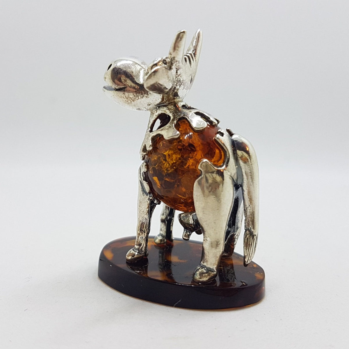 Gorgeous Cow / Bull - Sterling Silver Natural Baltic Amber Animal Figurine / Statue / Sculpture