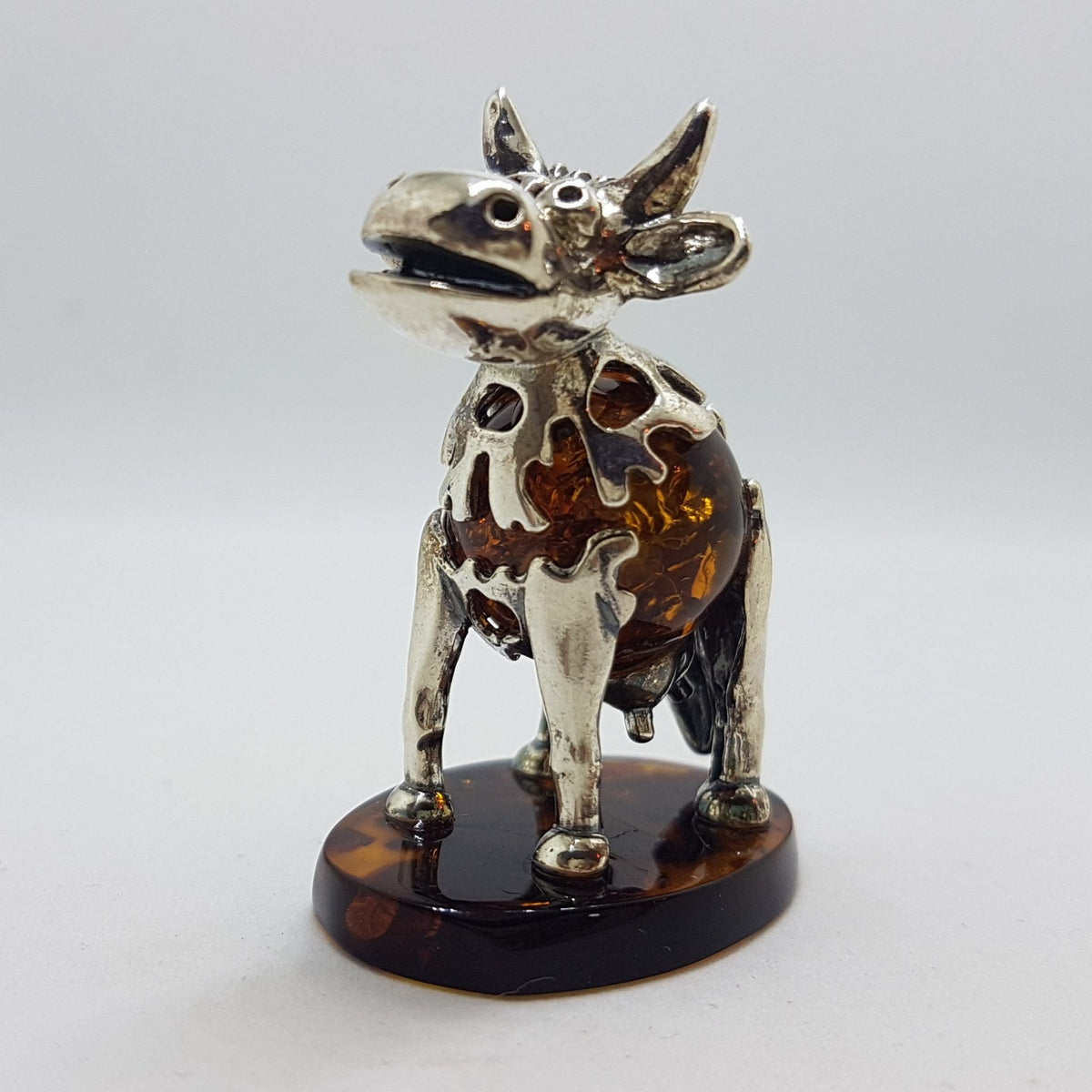 Gorgeous Cow / Bull - Sterling Silver Natural Baltic Amber Animal Figurine / Statue / Sculpture