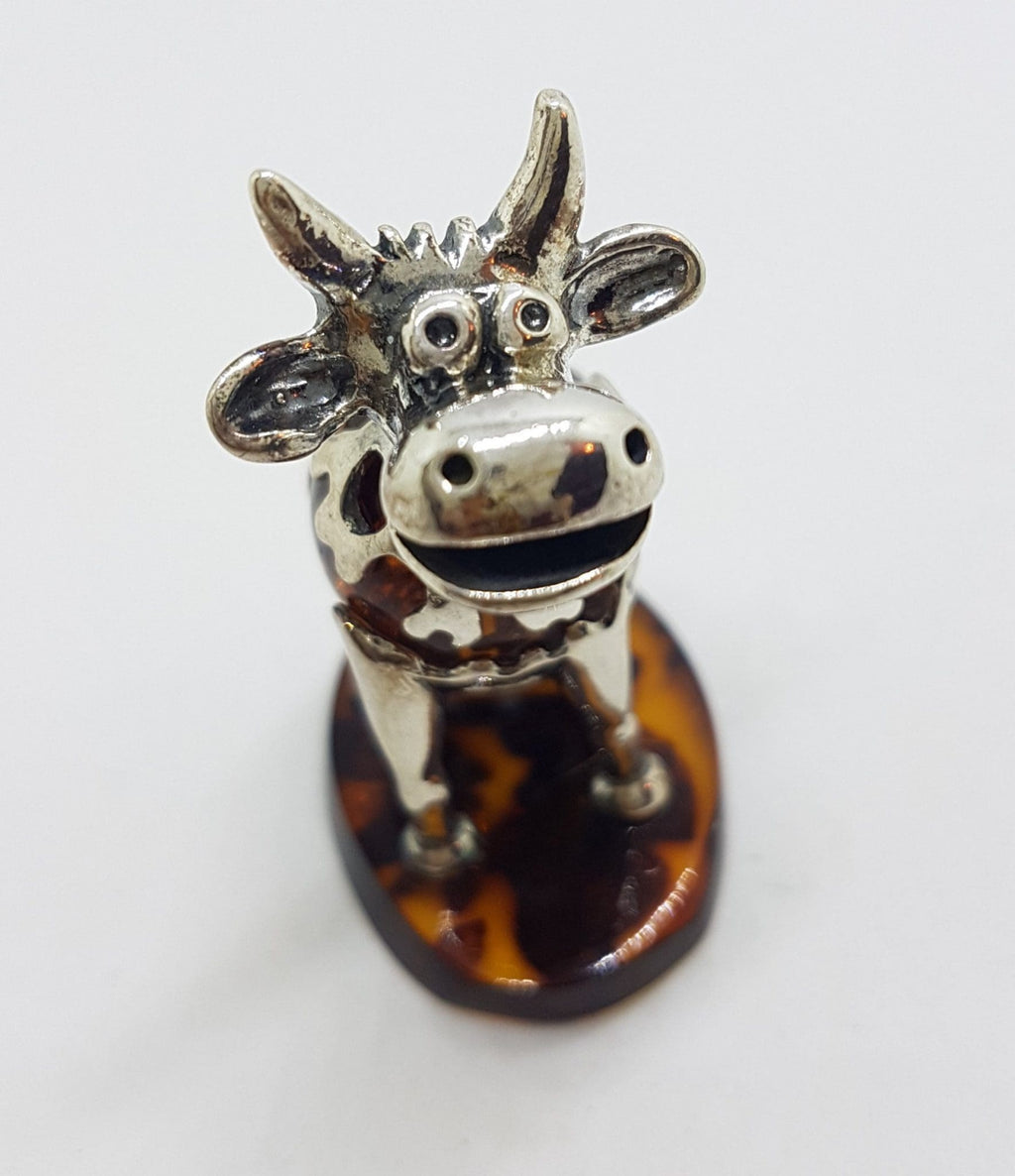 Gorgeous Cow / Bull - Sterling Silver Natural Baltic Amber Animal Figurine / Statue / Sculpture