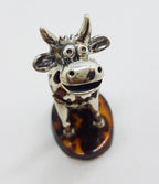 Gorgeous Cow / Bull - Sterling Silver Natural Baltic Amber Animal Figurine / Statue / Sculpture