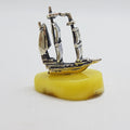 Viking Ship / Boat - Sterling Silver Natural Baltic Butter Amber Small Figurine / Statue / Sculpture