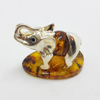 Elephant with Trunk Up - Sterling Silver Natural Baltic Amber Small Animal Figurine / Statue / Sculpture