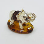 Elephant with Trunk Up - Sterling Silver Natural Baltic Amber Small Animal Figurine / Statue / Sculpture