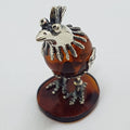Cute Bird / Rooster / Hen - Sterling Silver Natural Baltic Amber Small Animal Figurine / Statue / Sculpture