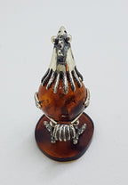 Cute Bird / Rooster / Hen - Sterling Silver Natural Baltic Amber Small Animal Figurine / Statue / Sculpture