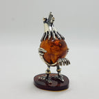 Cute Bird / Rooster / Hen - Sterling Silver Natural Baltic Amber Small Animal Figurine / Statue / Sculpture