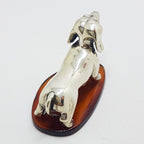 Dachshund / Sausage Dog - Solid Sterling Silver Natural Baltic Amber Animal Figurine / Statue / Sculpture