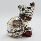 Sitting Cat with Collar and Ball - Sterling Silver Natural Baltic Amber Small Animal Figurine / Statue / Sculpture