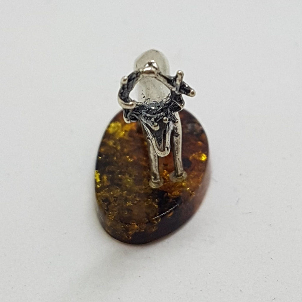 Small Stag / Reindeer / Deer / Moose - Solid Sterling Silver Natural Baltic Amber Small Animal Figurine / Statue / Sculpture