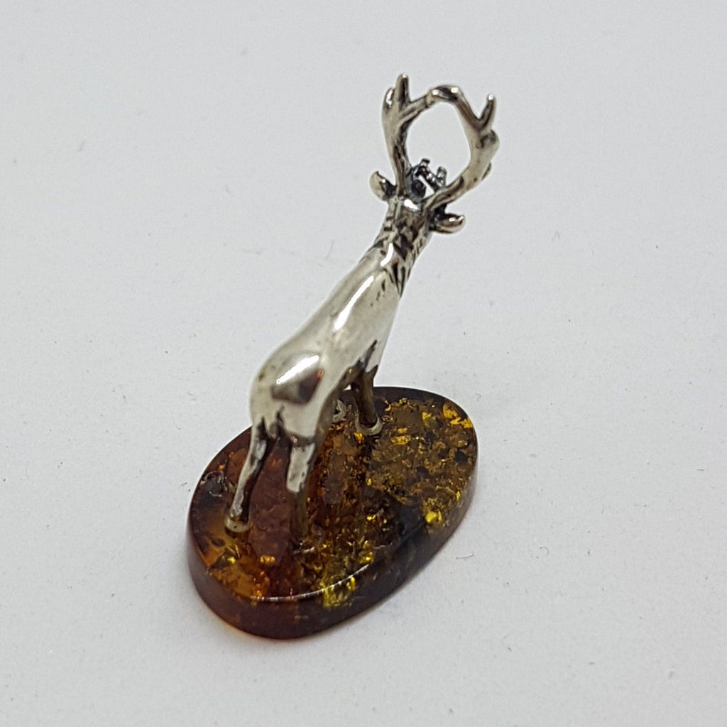 Small Stag / Reindeer / Deer / Moose - Solid Sterling Silver Natural Baltic Amber Small Animal Figurine / Statue / Sculpture