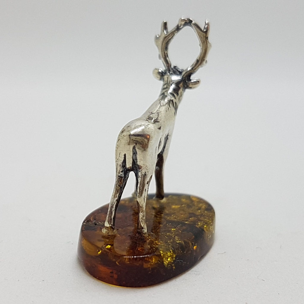 Small Stag / Reindeer / Deer / Moose - Solid Sterling Silver Natural Baltic Amber Small Animal Figurine / Statue / Sculpture