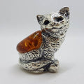 Sitting Cat - Solid Sterling Silver Natural Baltic Amber Small Animal Figurine / Statue / Sculpture