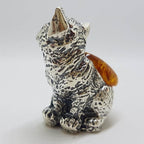 Sitting Cat - Solid Sterling Silver Natural Baltic Amber Small Animal Figurine / Statue / Sculpture