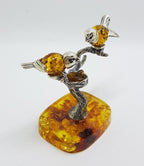 Stunning - Two Birds on a Branch with a Bird Nest - Sterling Silver Natural Baltic Amber Animal Figurine / Statue / Sculpture