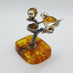 Stunning - Two Birds on a Branch with a Bird Nest - Sterling Silver Natural Baltic Amber Animal Figurine / Statue / Sculpture
