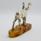 Stag / Reindeer / Deer / Moose - Solid Sterling Silver Natural Baltic Amber Small Animal Figurine / Statue / Sculpture