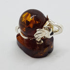 Elephant - Solid Sterling Silver Natural Baltic Amber Small Animal Figurine / Statue / Sculpture