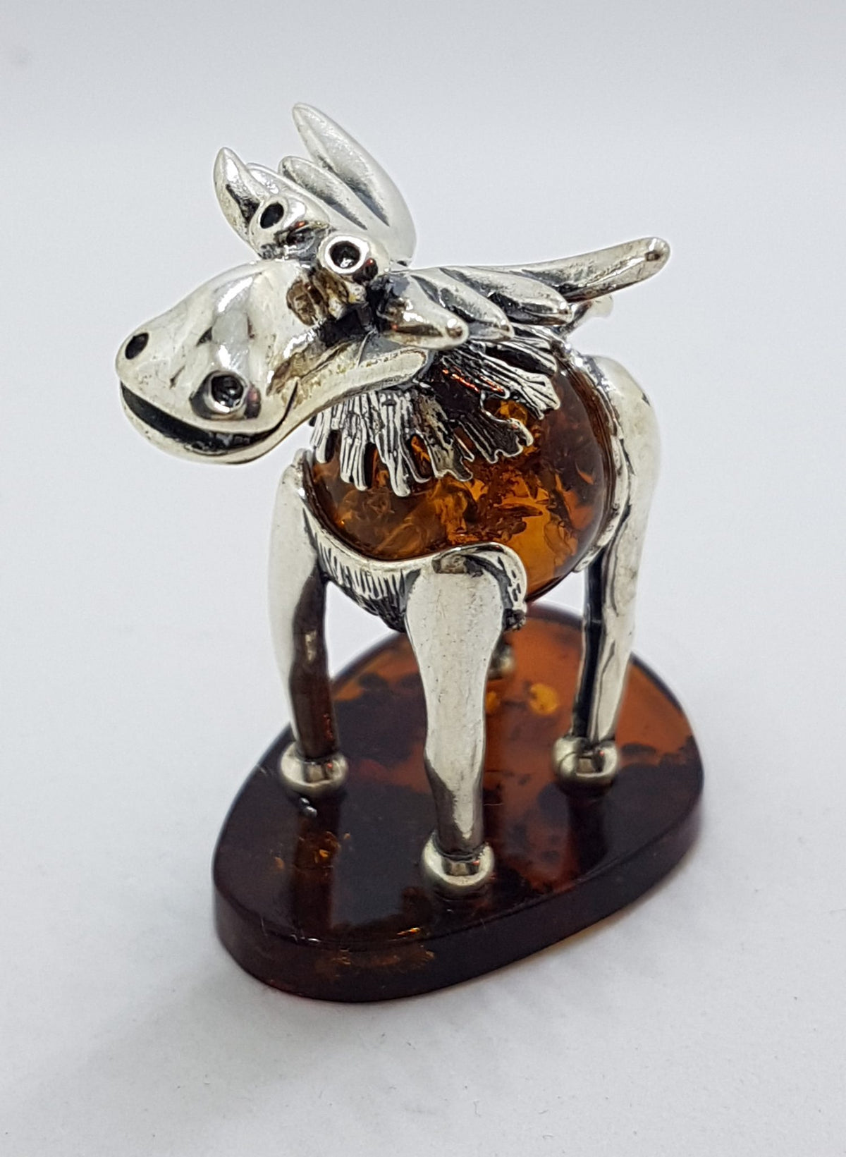 Gorgeous Cow / Bull / Moose - Sterling Silver Natural Baltic Amber Animal Figurine / Statue / Sculpture