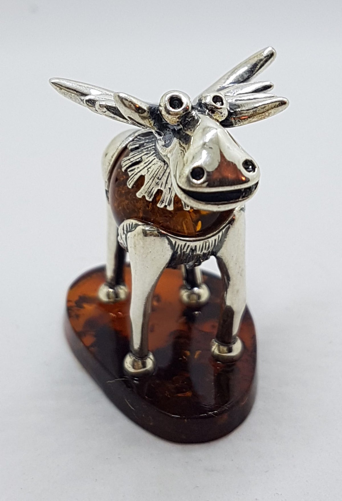 Gorgeous Cow / Bull / Moose - Sterling Silver Natural Baltic Amber Animal Figurine / Statue / Sculpture