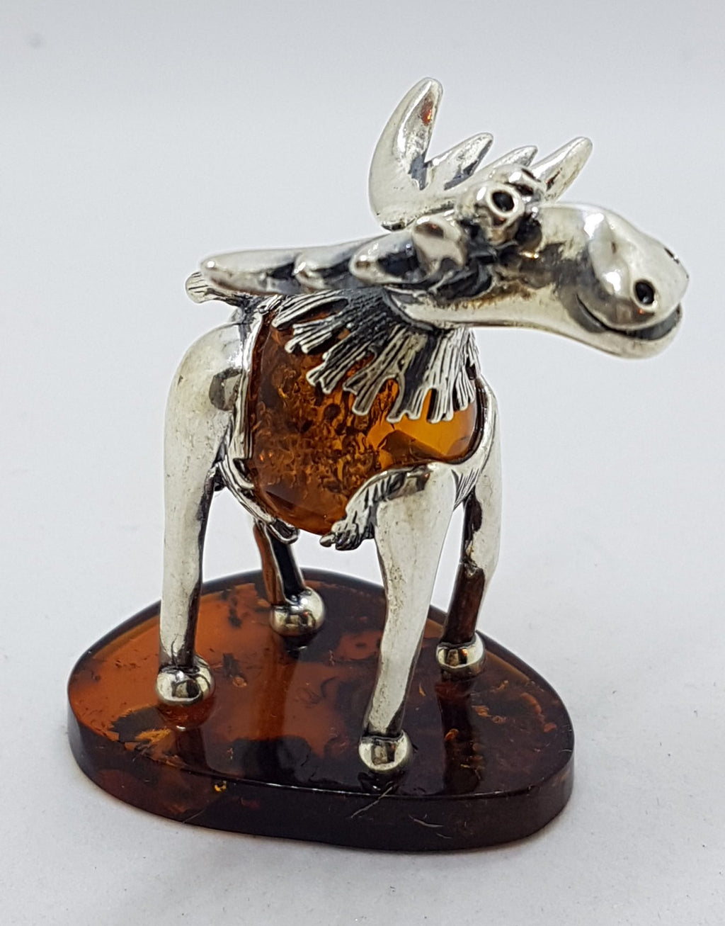 Gorgeous Cow / Bull / Moose - Sterling Silver Natural Baltic Amber Animal Figurine / Statue / Sculpture