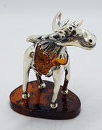 Gorgeous Cow / Bull / Moose - Sterling Silver Natural Baltic Amber Animal Figurine / Statue / Sculpture