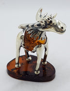 Gorgeous Cow / Bull / Moose - Sterling Silver Natural Baltic Amber Animal Figurine / Statue / Sculpture