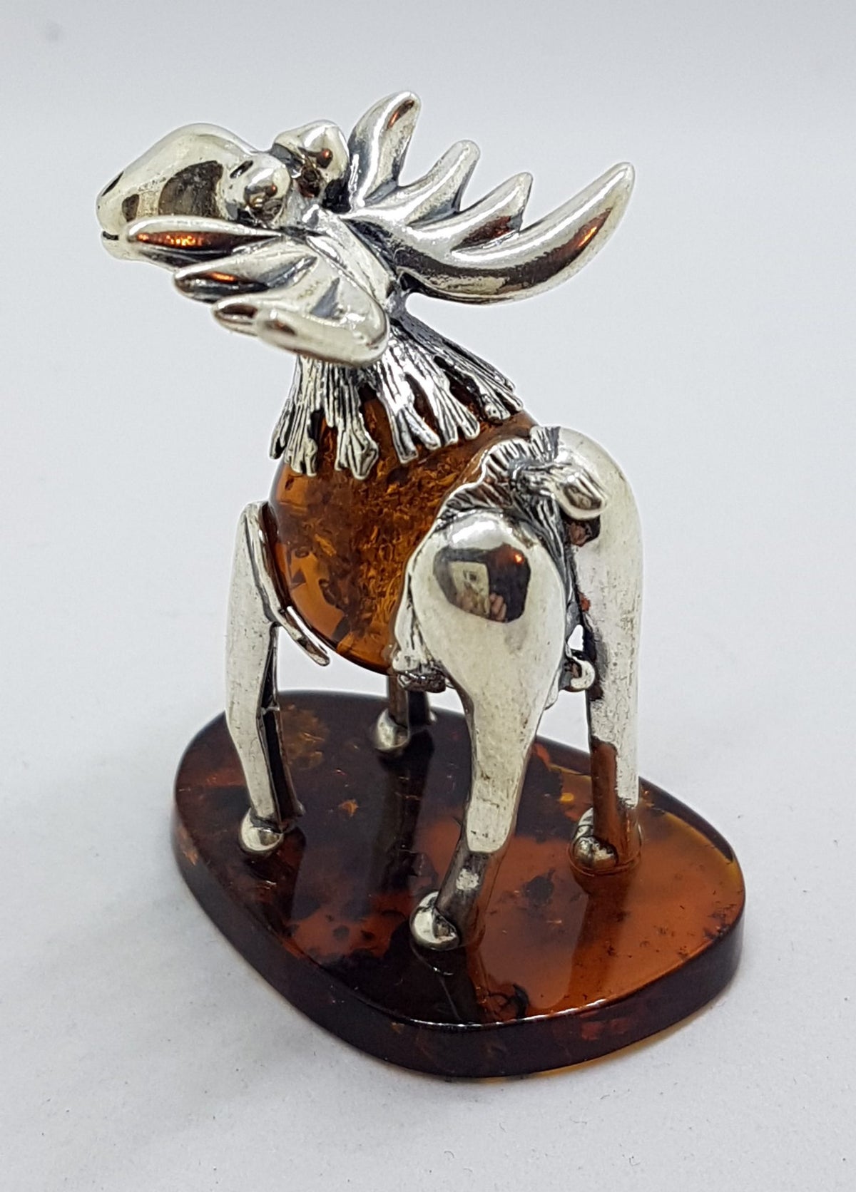 Gorgeous Cow / Bull / Moose - Sterling Silver Natural Baltic Amber Animal Figurine / Statue / Sculpture