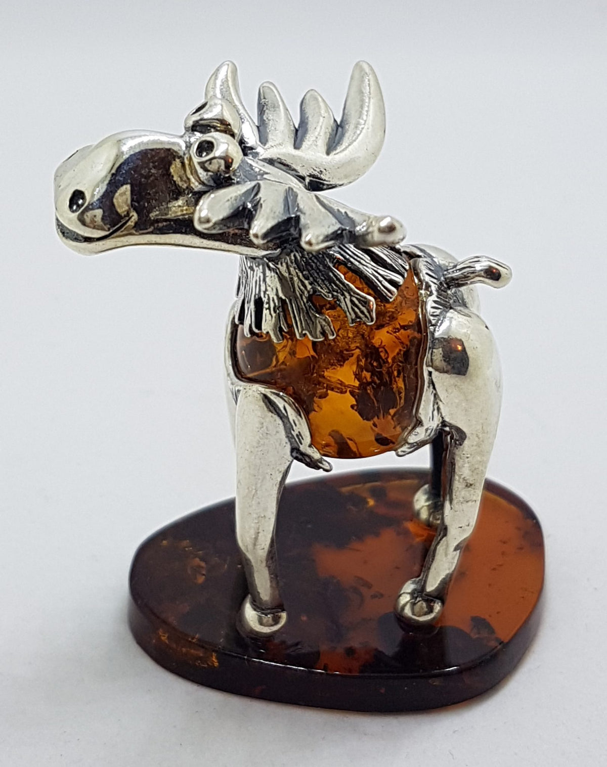 Gorgeous Cow / Bull / Moose - Sterling Silver Natural Baltic Amber Animal Figurine / Statue / Sculpture