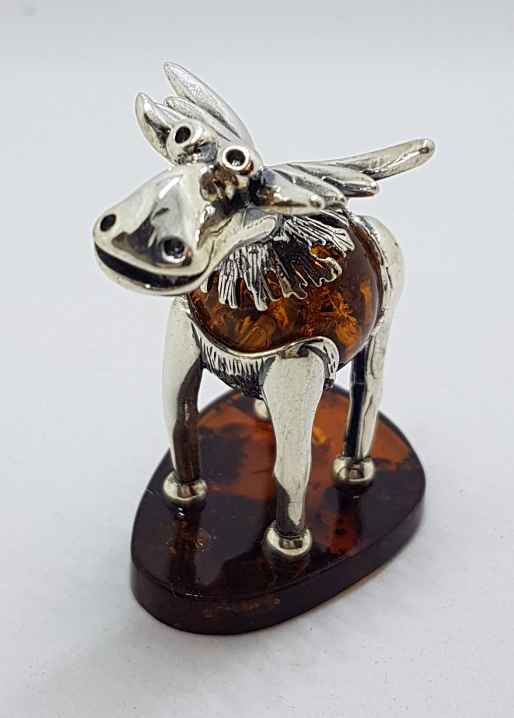 Gorgeous Cow / Bull / Moose - Sterling Silver Natural Baltic Amber Animal Figurine / Statue / Sculpture