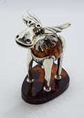 Gorgeous Cow / Bull / Moose - Sterling Silver Natural Baltic Amber Animal Figurine / Statue / Sculpture